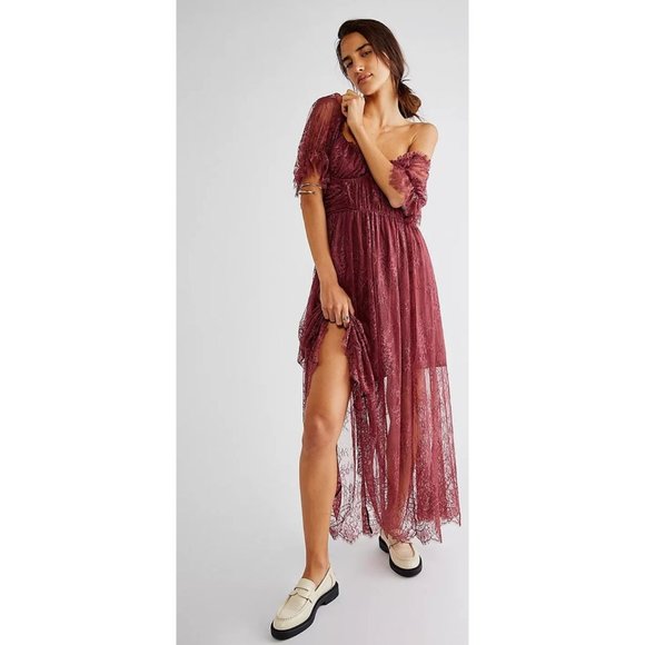 Free People Dresses & Skirts - NEW Free People Dear Jane Lace Midi Dress in Roan Rouge